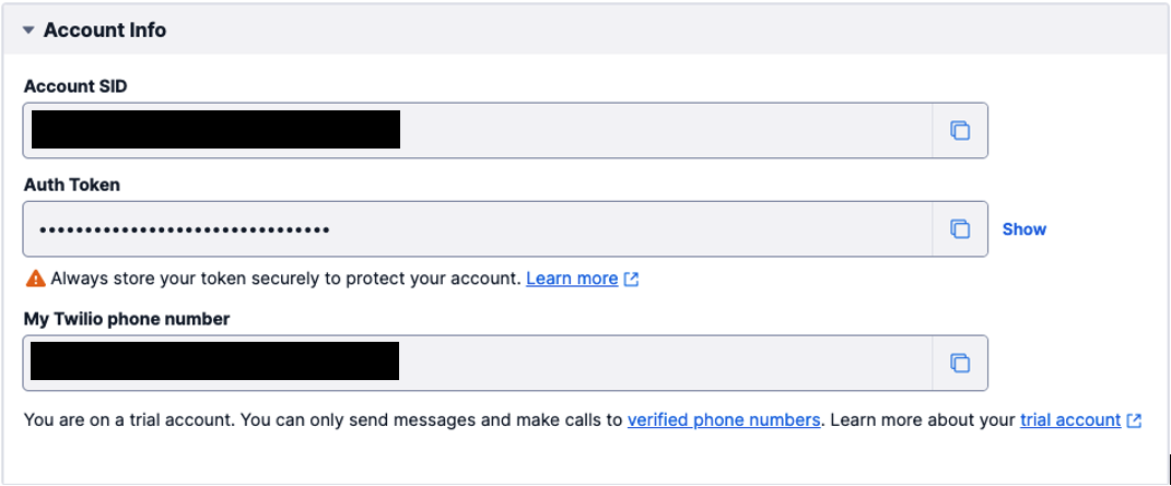 twilio dashboard credentials
